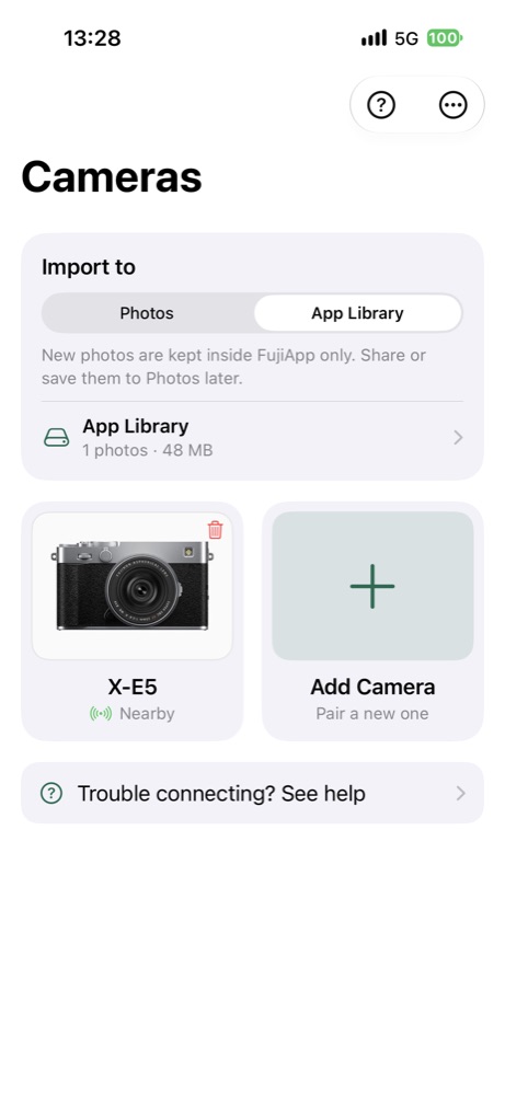 FujiApp with an X-E5 camera nearby