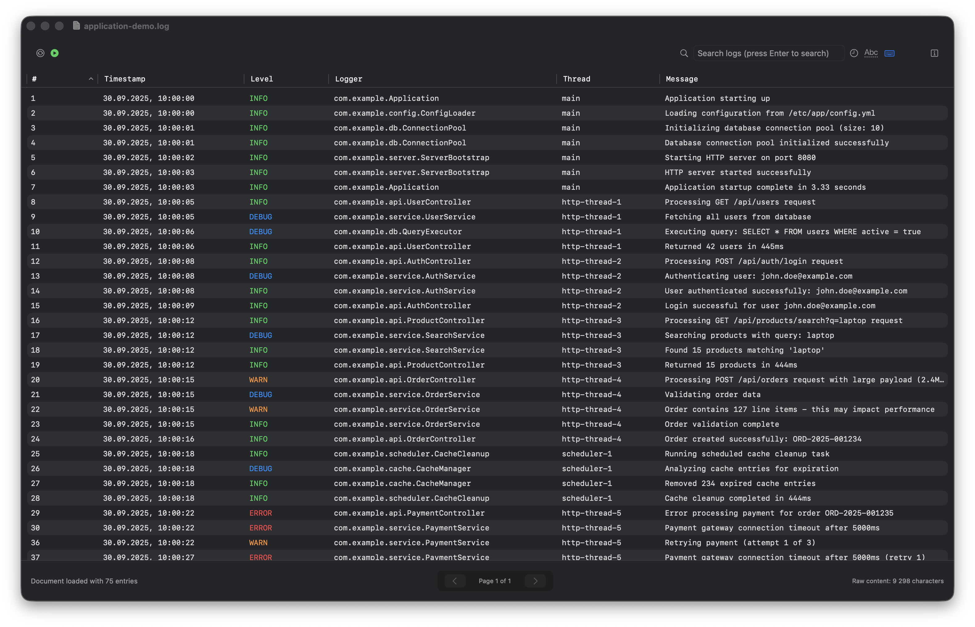 Log4j Analyzer main window